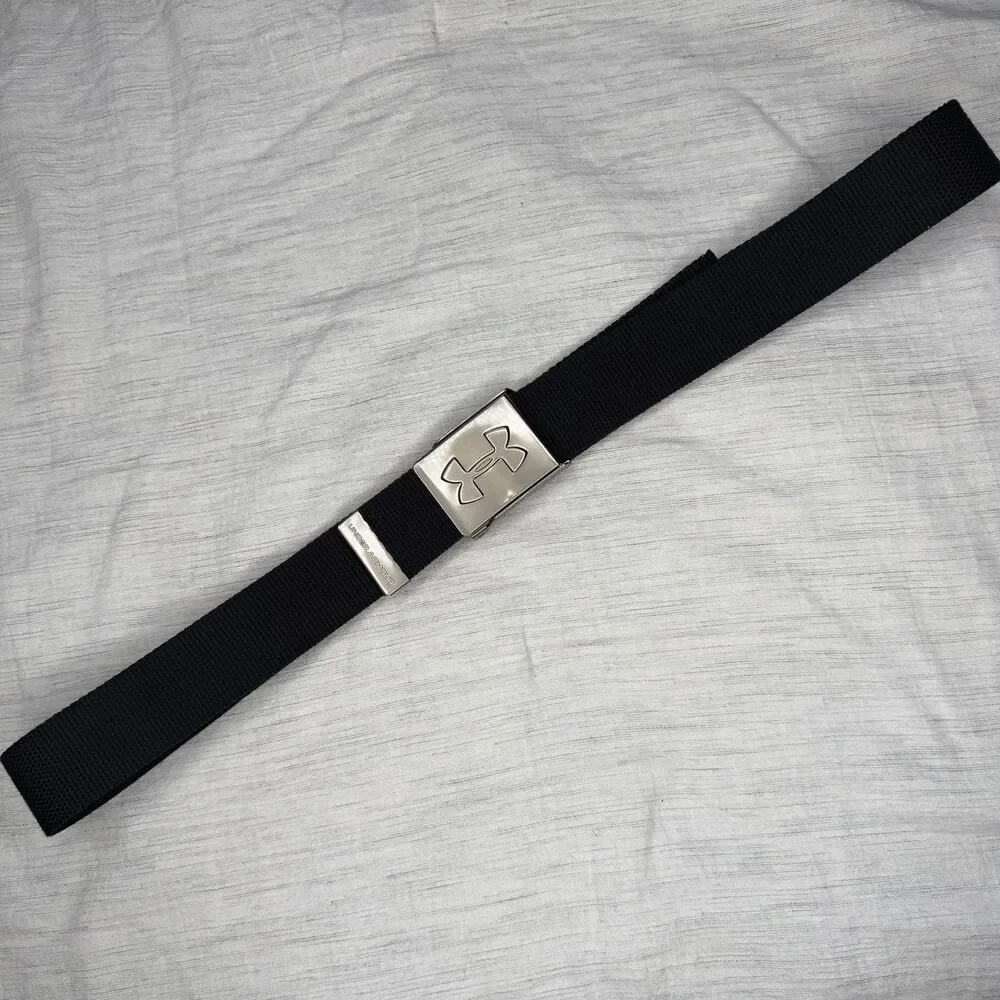 Under Armour Men's Webbing Belt‎ Black/Graphite Customizable Sizing, 47” Long